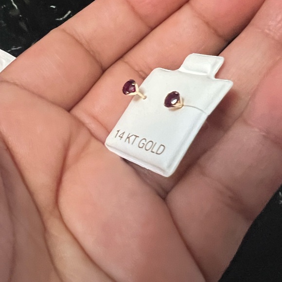 4mm 14k Round Garnet Stone Yellow Italian Gold - Picture 2 of 4